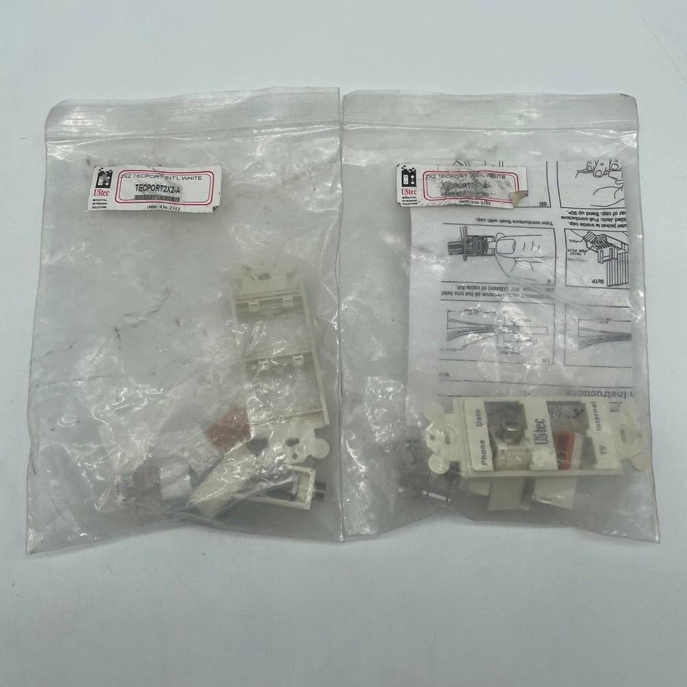 Lot of 2 UStec TECPORT2X2-A 2x2 TecPort White Multimedia Wall Plate Kit